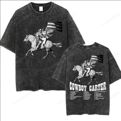 Vintage Washed Beyonc Cowboy Carter Album 2025 Print T-Shirt Retro Graphic Tee for Music Fans