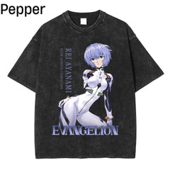 Evangelion Ayanami Rei Vintage Tee, Washed Anime T-Shirt, Workout T-Shirt, Gift For Him, Unisex Cotton Graphic T-Shirt