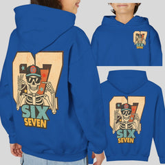 67 Hoodie Youth, Funny Skeleton 6 7 TikTok Meme Shirt, Viral Humor Hoodie, Trending TikTok Gift for Teens, Six Seven Crewneck Sweatshirt