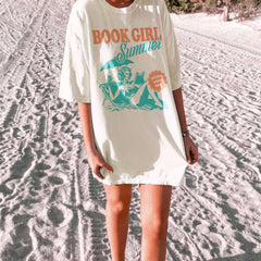 Book Girl Summer Shirt | Beach Book Lover Summer Bookish Funny Reader Oversized Beach Shirt Bookish Vacation Shirt Coconut Girl Romance Book