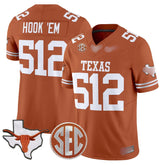 T.Longhorns #512 Hook Em 2025 State Map & SEC Patch Fan Jersey