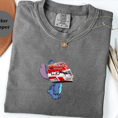 Charles Leclerc Racing Helmet Stitch Shirt, Funny F1 Fan Crewneck, Cartoon Racer Top, Motorsport Gift, Comfort Colors Unisex Shirt
