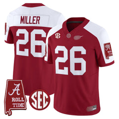 A. Crimson Tide #26 Jam Miller 2025 Roll Tide & Sec Patch Fan Jersey - Crimson Alternate