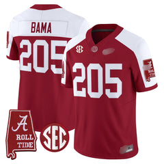 A. Crimson Tide #205 Bama 2025 Roll Tide & Sec Patch Fan Jersey