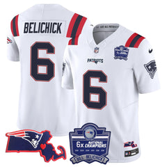 N.E Patriots #6 Bill Belichick Bill Belichick 6x Champions & State Patch Fan Jersey