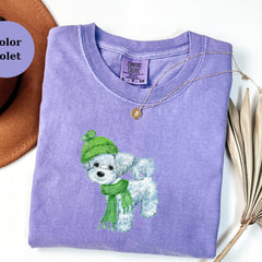 Cute Winter Puppy T-Shirt, Dog With Hat and Scarf Tee