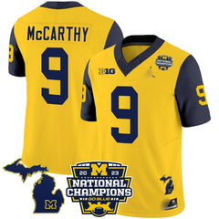 M.Wolverines #9 J. J. McCarthy B1G & 2023 National Champions Patch Fan Jersey