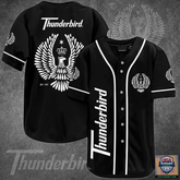 Thunderbird Baseball Jersey Shirt - Black Eagle Graphic Streetwear Jersey, Retro Button-Up Sports Shirt for Men & Women