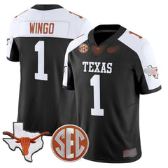 T.Longhorns #1 Ryan Wingo 2025 State Map & SEC Patch Fan Jersey