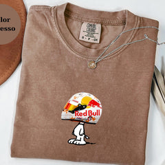 Yuki Tsunoda Racing Helmet Snoopy Shirt, Funny F1 Fan Crewneck, Cartoon Racer Top, Motorsport Gift, Comfort Colors Unisex Shirt