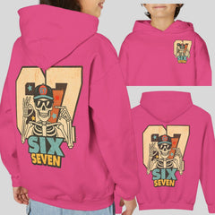 67 Hoodie Youth, Funny Skeleton 6 7 TikTok Meme Shirt, Viral Humor Hoodie, Trending TikTok Gift for Teens, Six Seven Crewneck Sweatshirt