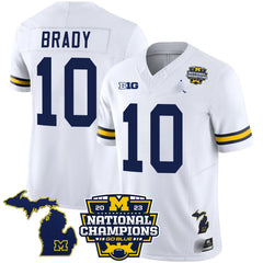 M.Wolverines #10 Tom Brady B1G & 2023 National Champions Patch Fan Jersey