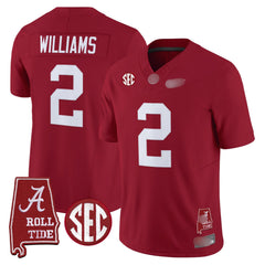 A. Crimson Tide #2 Ryan Williams 2025 Roll Tide & Sec Patch Fan Jersey - Crimson