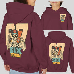 67 Hoodie Youth, Funny Skeleton 6 7 TikTok Meme Shirt, Viral Humor Hoodie, Trending TikTok Gift for Teens, Six Seven Crewneck Sweatshirt