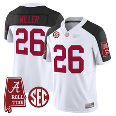 A. Crimson Tide #26 Jam Miller 2025 Roll Tide & Sec Patch Fan Jersey - Inverted