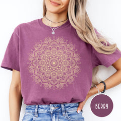 Subtle Fuck Trump and FDT Interlaced Into Intricate Mandala Design Tee Shirt, FDT Embedded Into Layer of Mandala Design Tee