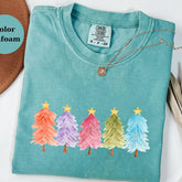 Colorful Christmas Tree Sweatshirt, Pastel Holiday Sweater, Watercolor Xmas Top, Cozy Winter Gift, Festive Comfort Colors Crewneck