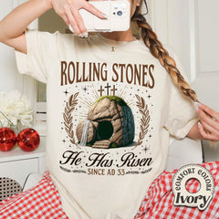 Rolling Stones He Is Risen Comfort Colors Shirt, Easter Christian Shirt, Jesus Christ Shirt, Funny Christian Shirt, Easter Outfit for Women