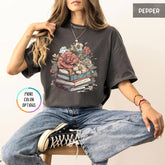 Floral Books Comfort Colors Shirt, Book Shirts For Women, Bookish Shirt, Book Club Shirt, Bookworm Shirt, Library Gift, Reading Teacher Tee