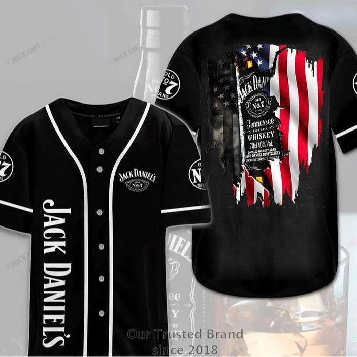 Jack Daniels Whiskey Baseball Jersey American Proud Collection- American Whiskey Lovers Button Down Jersey Short Sleeve Baseball Jersey - Shirt King