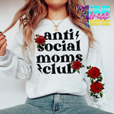 Anti Social Moms Club Sweatshirt | Funny Gildan Mom Crewneck | Oversized Rose Graphic Pullover | Sarcastic Motherhood | Trendy Mom Sweater