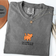 Funny Blushing Cat Comfort Colors Shirt: Introvert Graphic Tee
