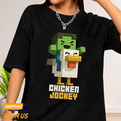 Chicken Jockey Shirt, Funny Videogame Shirt, Cartoon Graphic Shirt, Quirky Game Tee for Chicken Lovers Shirt, Minecraft Movie Shirt