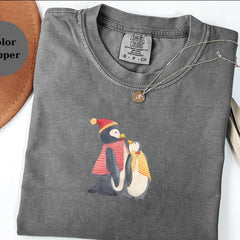 Cute Winter Penguins T-Shirt, Holiday Penguin Family Tee