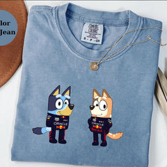 Redbull Racing Team Bluey Shirt, Funny F1 Fan Crewneck, Cartoon Racer Top, Motorsport Gift, Comfort Colors Unisex Shirt