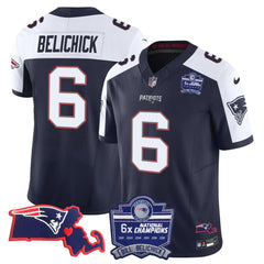 N.E Patriots #6 Bill Belichick Bill Belichick 6x Champions & State Patch Fan Jersey