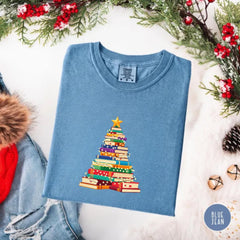 Book Christmas Tree Shirt, Book Lover Holiday Tee, Reading Christmas Shirt, Cute Librarian Gift, Winter Reader Top