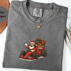 Christmas Racing Santa Tee � Funny F1 Xmas Shirt � Holiday Race Fan Gift