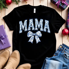 Blue Ribbon Mama Shirt Mothers Day Gift, Chinoiserie Girly Aesthetic Gift For Mom,Retro New Mom Gift,Cute Mom Floral Bow