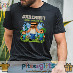 Dadcraft Happy Father's Day Shirt - Mine craft Dad Gamer Tee - Funny Pixel Gift for Geeky Dads