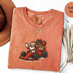 Christmas Racing Santa Tee � Funny F1 Xmas Shirt � Holiday Race Fan Gift