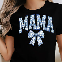 Blue Ribbon Mama Shirt Mothers Day Gift, Chinoiserie Girly Aesthetic Gift For Mom,Retro New Mom Gift,Cute Mom Floral Bow