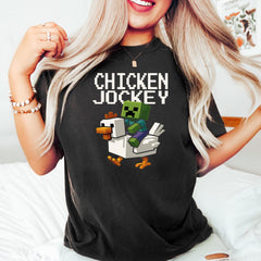 Chicken Jockey Shirt, Hilarious Cotton Gamer Gift, Cartoon Graphic Shirt V3, Quirky Tee for Chicken Lovers Shirt, Minecraft Movie Shirt