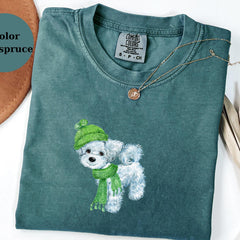 Cute Winter Puppy T-Shirt, Dog With Hat and Scarf Tee