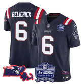 N.E Patriots #6 Bill Belichick Bill Belichick 6x Champions & State Patch Fan Jersey