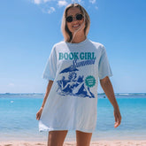 Book Girl Summer Shirt | Beach Book Lover Summer Bookish Funny Reader Oversized Beach Shirt Bookish Vacation Shirt Coconut Girl Romance Book