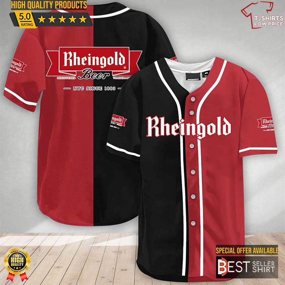 Black And Crimson Split Rheingold Beer Baseball Jersey Shirt Beer Logos Shirt Beer Brands Gift - Best Seller Shirts Design In Usa - Shirt King
