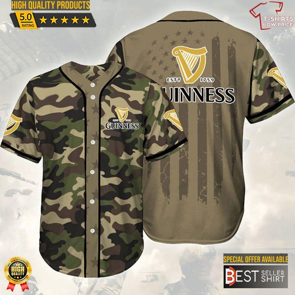 Camouflage Green Brown Guinness Beer Baseball Jersey Shirt Beer Logos Shirt Beer Brands Gift - Best Seller Shirts Design In Usa - Shirt King