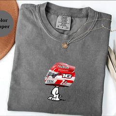 Charles Leclerc Racing Helmet Snoopy Shirt, Funny F1 Fan Crewneck, Cartoon Racer Top, Motorsport Gift, Comfort Colors Unisex Shirt