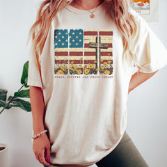Christian Patriotic T-Shirt,American Flag and Cross Tee, One Nation Under God Shirt, Religious Shirt,Patriotic Red White And Blue Crewneck