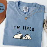 Cute Snoopy Im Tired Shirt, Cozy Cartoon Dog Tee, Funny Sleepy Snoopy Top, Soft Comfort Colors Shirt, Relaxed Fit Graphic Tee