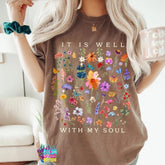 It Is Well With My Soul T-Shirt - Christian Graphic Tee - Faith-Based Floral Shirt - Bible Verse Tee - Religious Shirt for Women - Spiritual