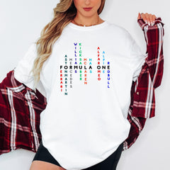 Formula 1 Teams Word Puzzle T-Shirt: Motorsport Racing Graphic Tee