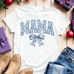 Blue Ribbon Mama Shirt Mothers Day Gift, Chinoiserie Girly Aesthetic Gift For Mom,Retro New Mom Gift,Cute Mom Floral Bow