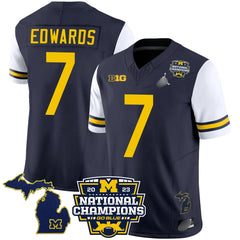 M.Wolverines #7 Donovan Edwards B1G & 2023 National Champions Patch Fan Jersey