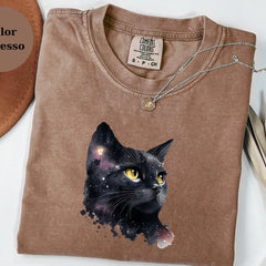 Galaxy Black Cat Shirt � Cosmic Cat Tee � Watercolor Space Cat Top � Gift for Cat Lovers � Comfort Colors Cat Sweatshirt
